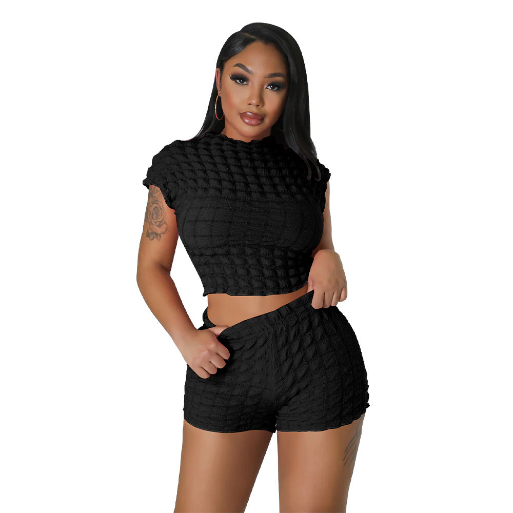 Sleeveless Midriff-baring Popcorn Two-piece Set