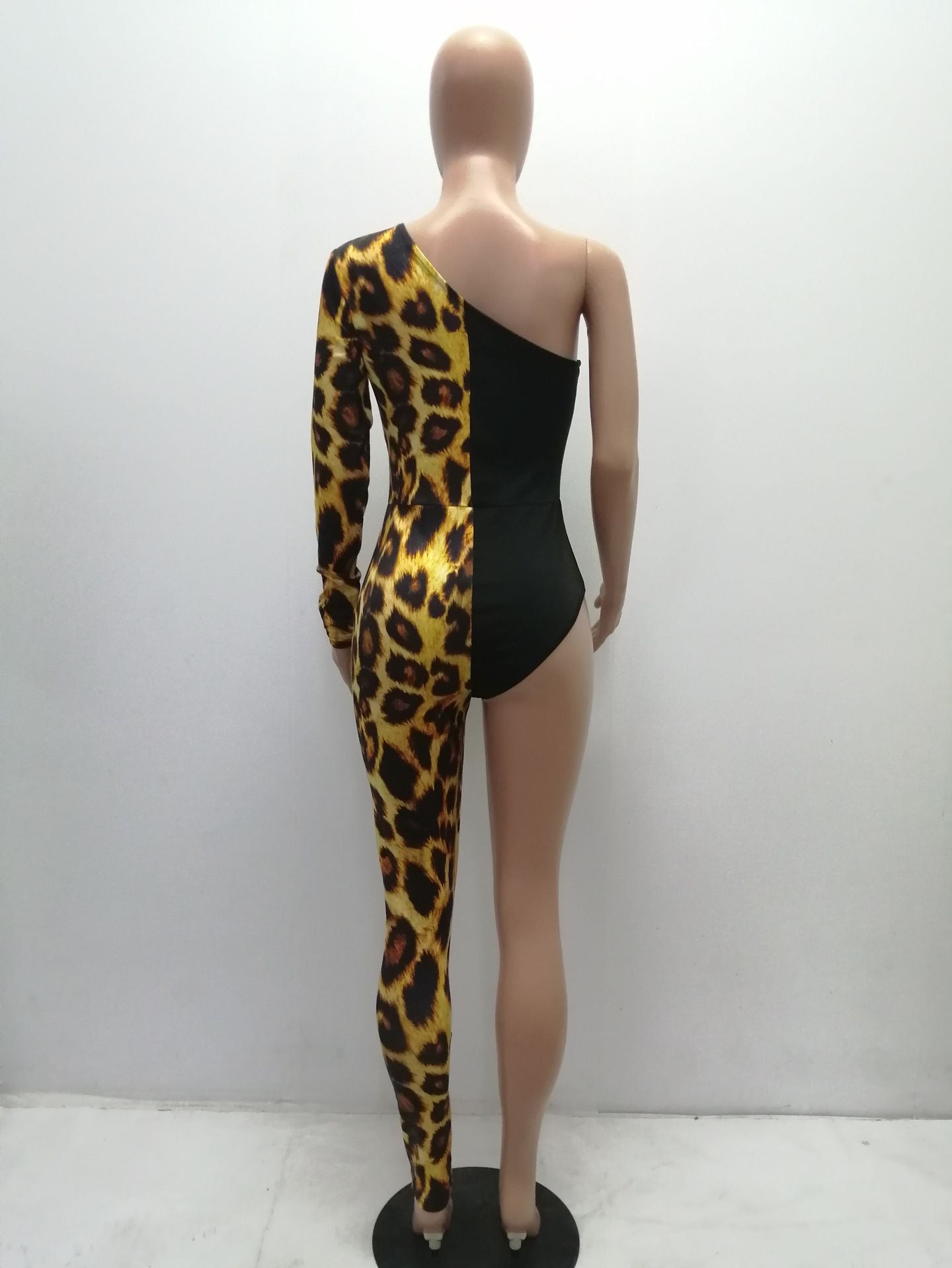 Asymmetrical leopard print jumpsuit