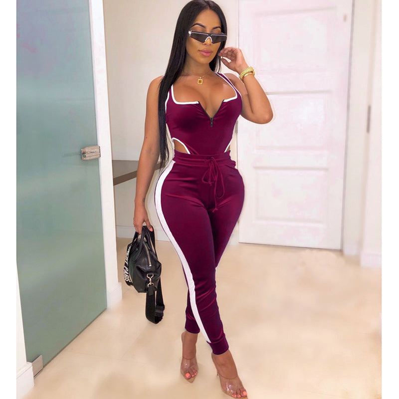 Sleeveless cutout zipper jumpsuit