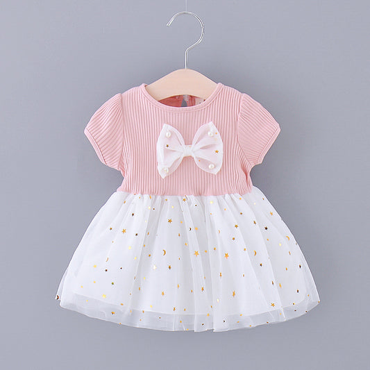 Summer girl bow net dress