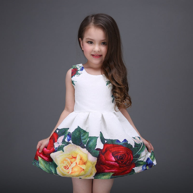 Girls Floral Print Princess Dress