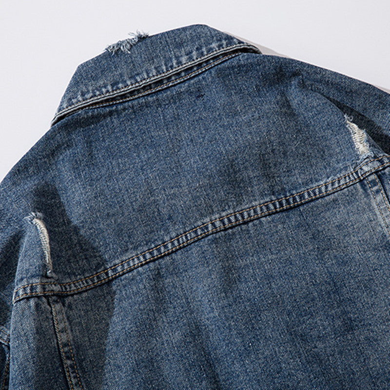 Loose denim overalls jacket three-dimensional pocket