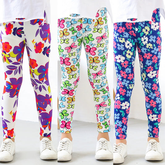 Girls' Thin Elastic Printed Pants