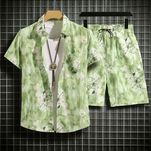 Hawaiian Style Beach Pants Loose Casual Short Sleeve Printed Shirt Suit