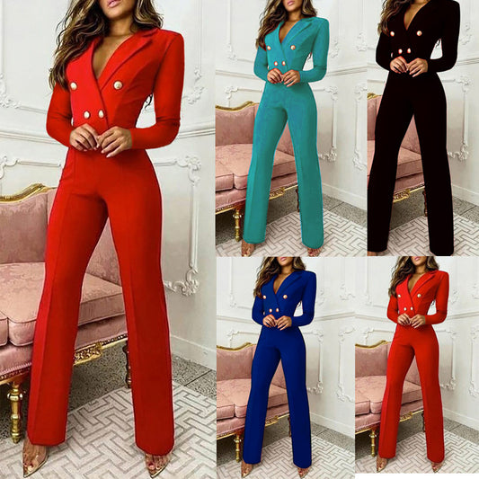 Lapel Long Sleeve Jumpsuit