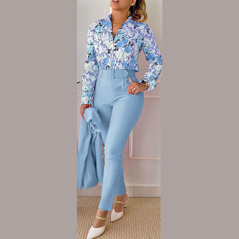 Elegant Printed Long Sleeve Fashion Suit Set