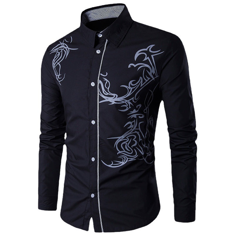 Long-sleeved Dragon Print Long-sleeved Slim Shirt