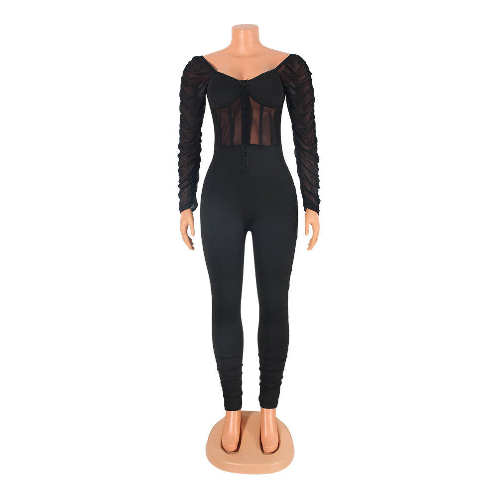 Autumn Sexy Tight Mesh Jumpsuit