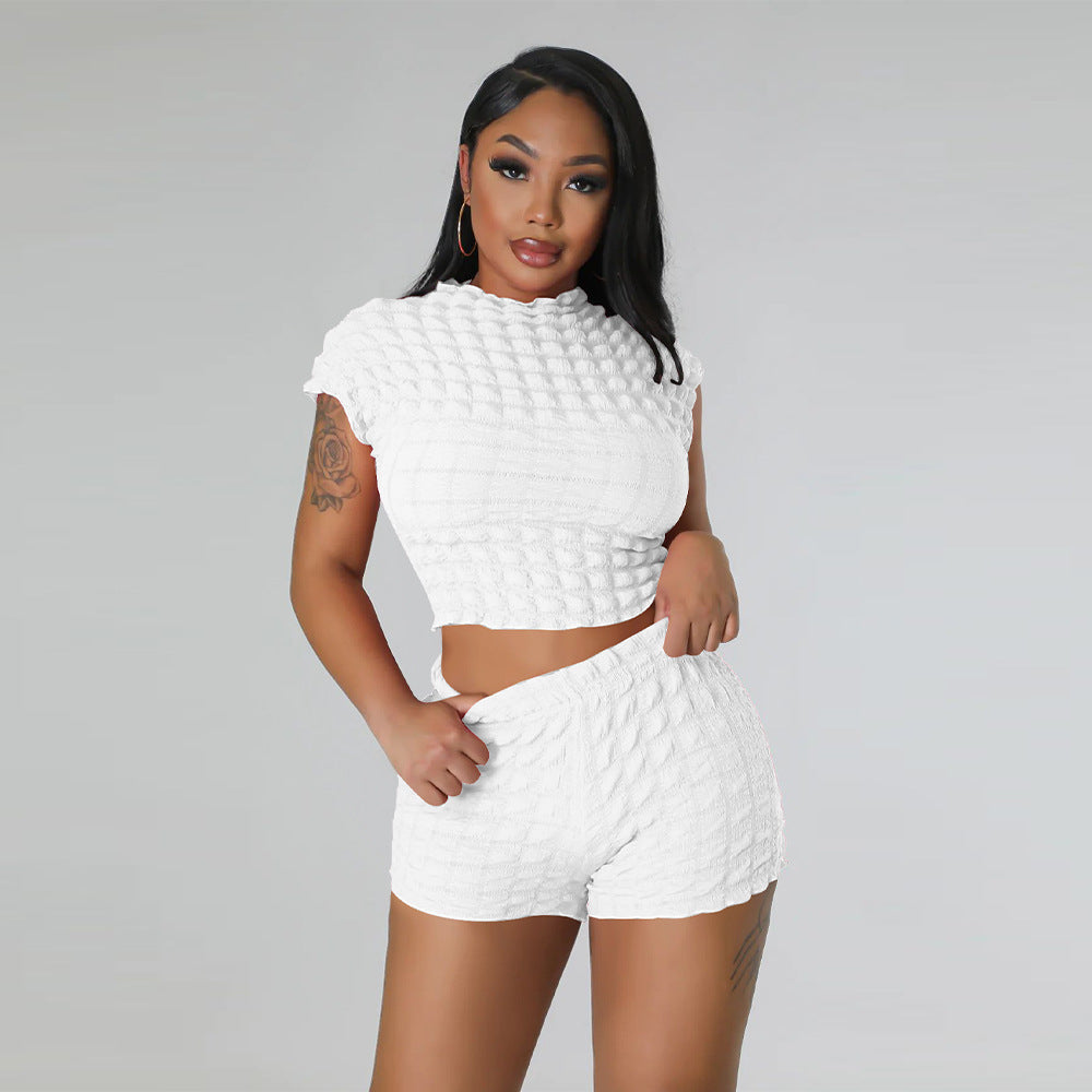 Sleeveless Midriff-baring Popcorn Two-piece Set