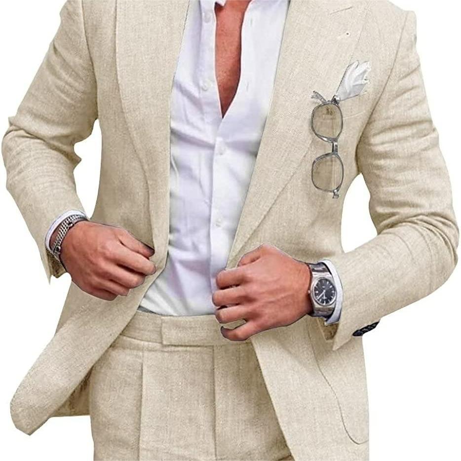 Men's Large Single Row One Button Solid Color Two-piece Set