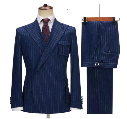 Suit Double Breasted Men's Striped Two-piece Set