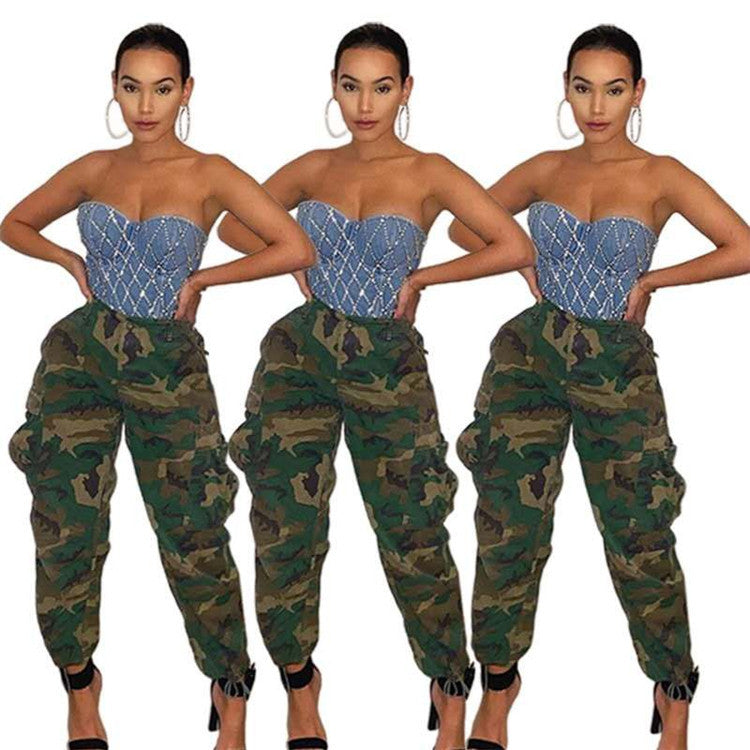 Women's Fashion Workwear Casual Camouflage Cropped Pants