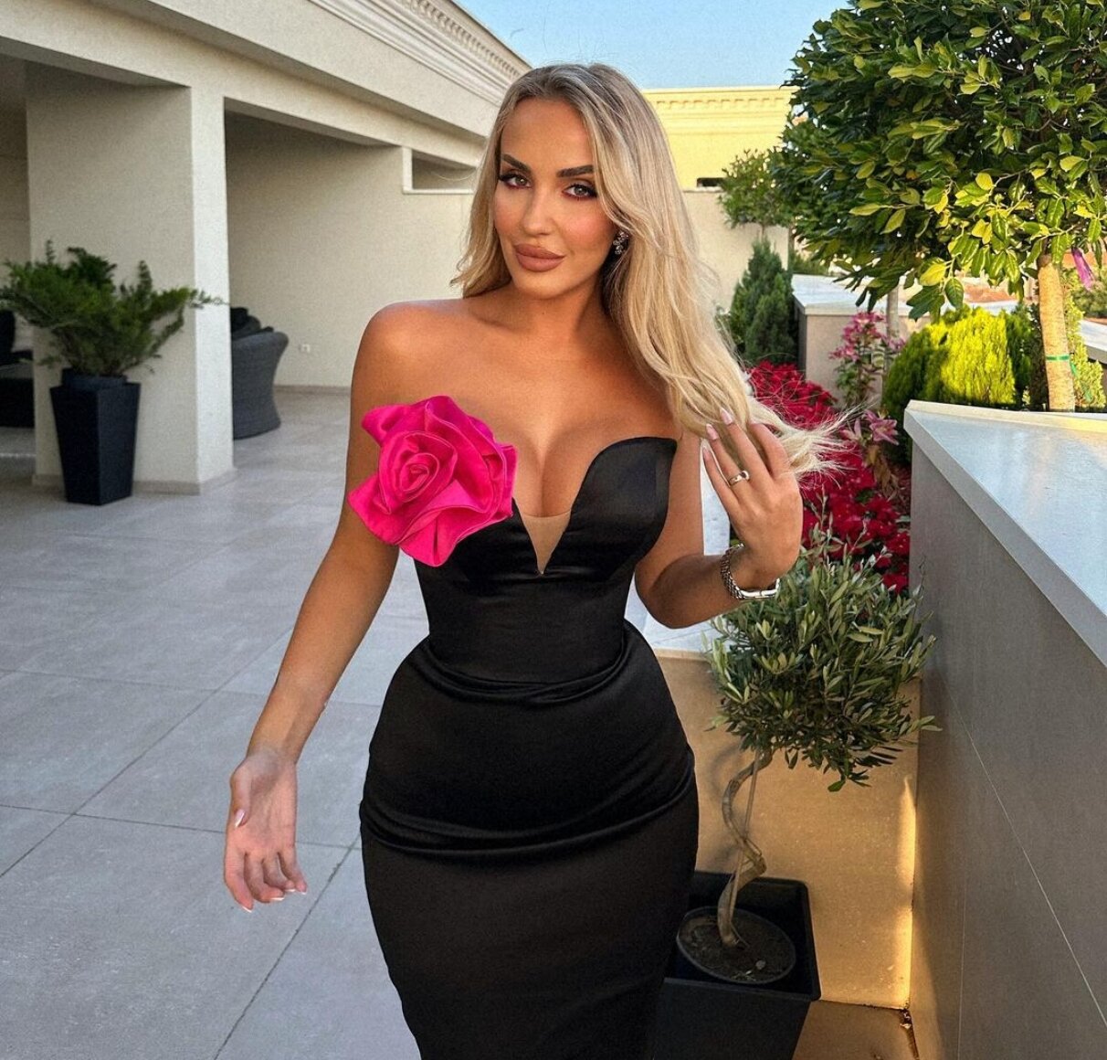 Black Tube Top Deep V Dress