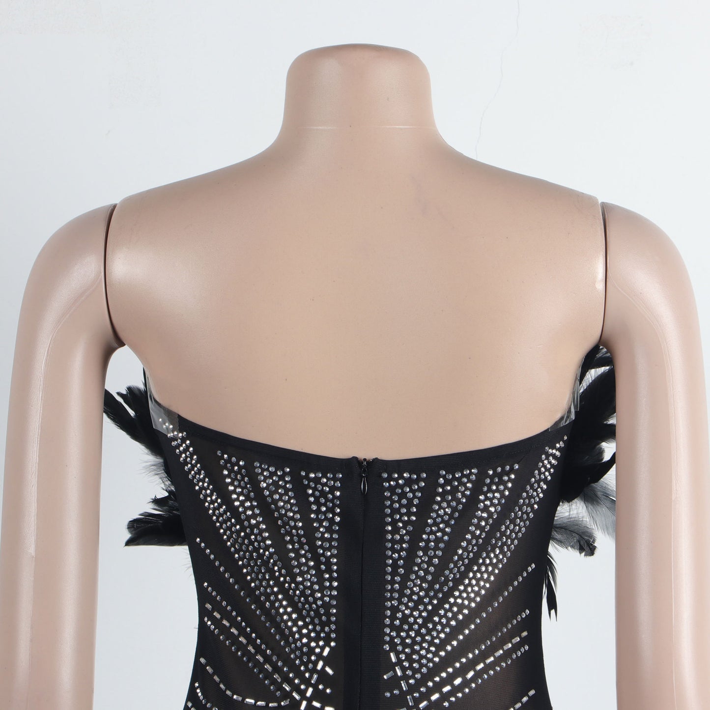 Feather Rhinestone Sheath Sleeveless Jumpsuit