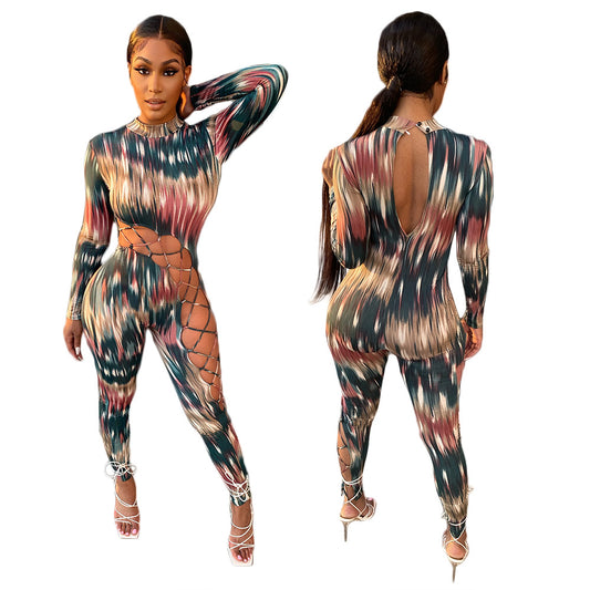 Long-sleeved colorful Print Jumpsuit