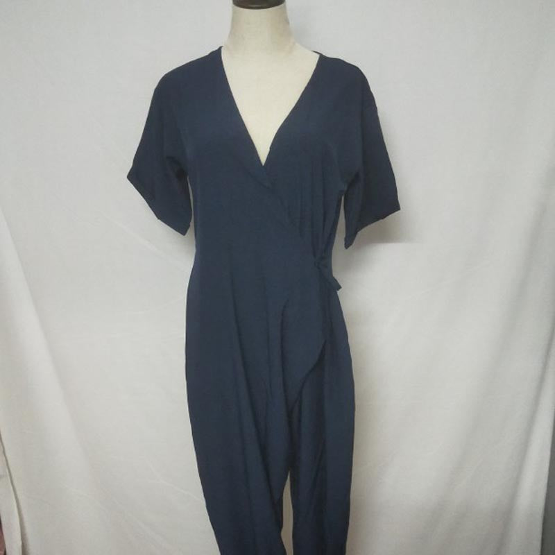 Short Sleeve Deep V Loose Jumpsuit