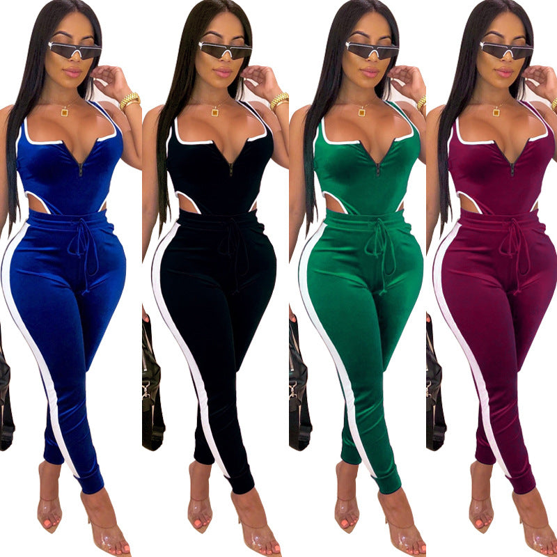 Sleeveless cutout zipper jumpsuit