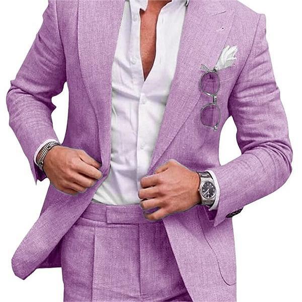 Men's Large Single Row One Button Solid Color Two-piece Set