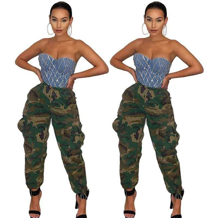 Women's Fashion Workwear Casual Camouflage Cropped Pants