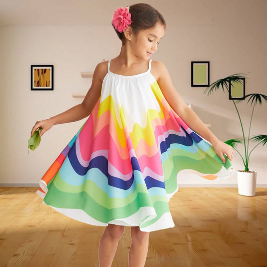 Girls' suspenders summer loose rainbow color sleeveless dress