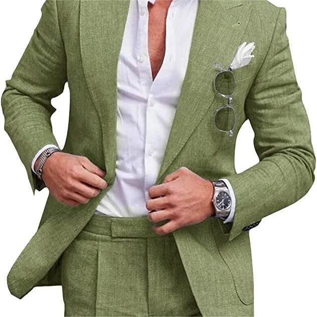 Men's Large Single Row One Button Solid Color Two-piece Set