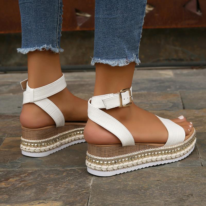 Summer Buckle Strap Hemp Wedge Platform Sandals