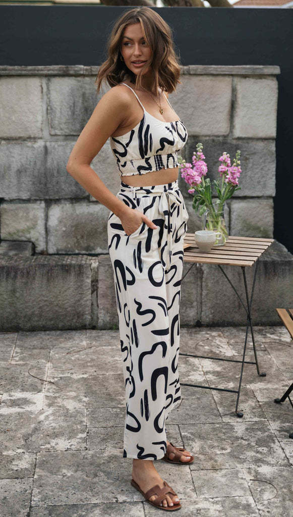 Printed Sleeveless Top Wide-leg Pants