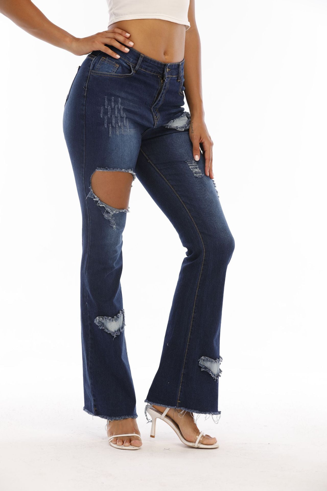 Ripped Denim Flared Pants