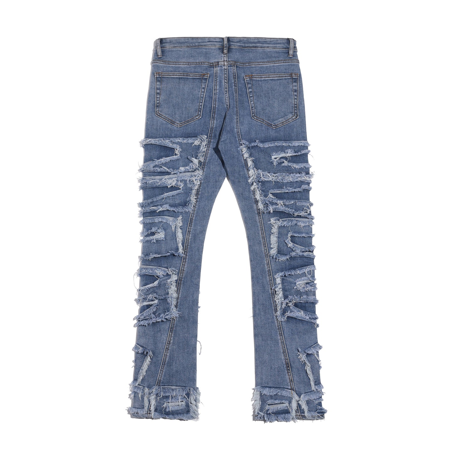 Ripped Patch Whisker Blue Jeans