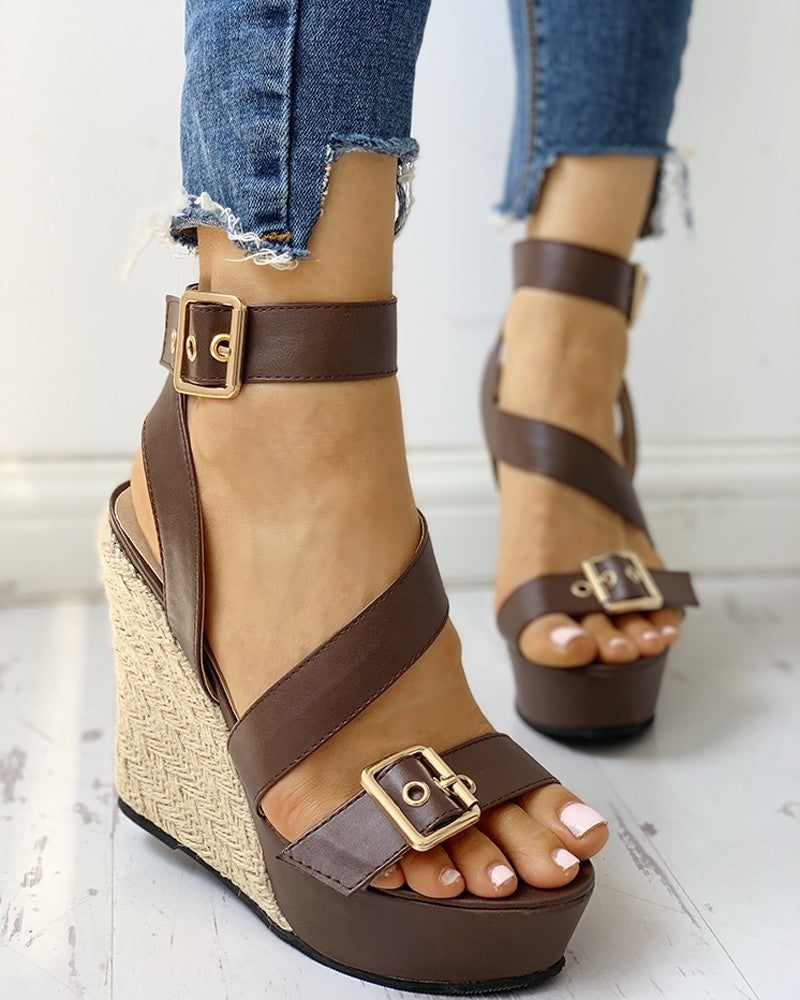 Straw Woven Wedge High Heel