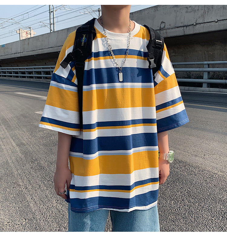 Men's Striped Short Sleeve Loose T-shirt