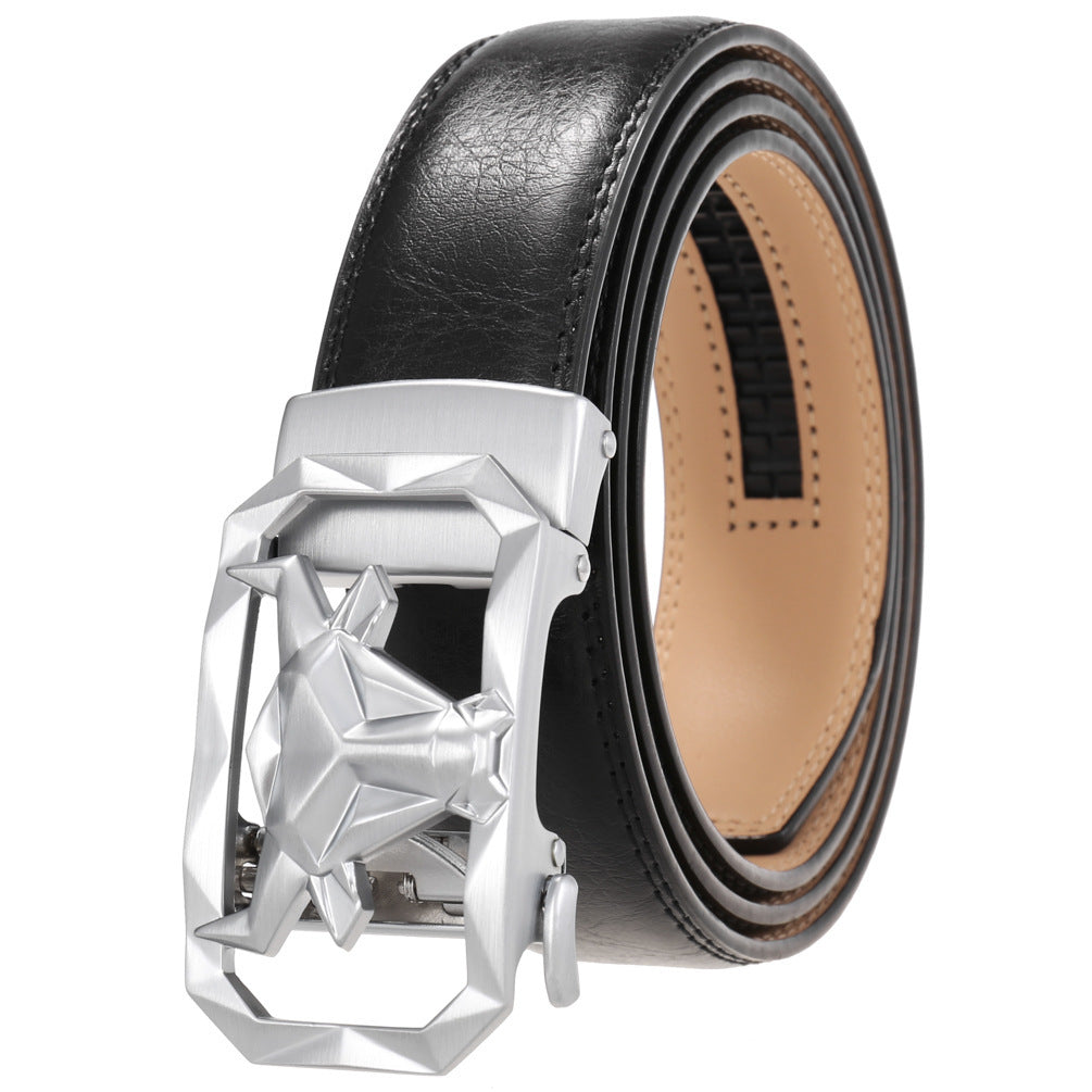 Fashion Men's Leather Belt Alloy Automatic Buckle