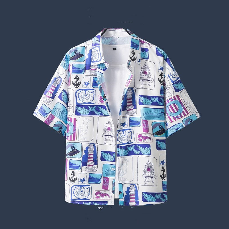 Hawaiian Beach Flower Shirt Short Sleeve Men's Loose Casual Shirt Coat