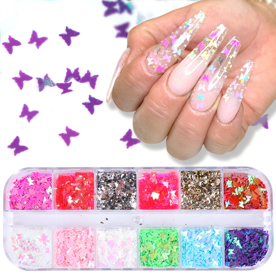 Symphony butterfly sequin nail