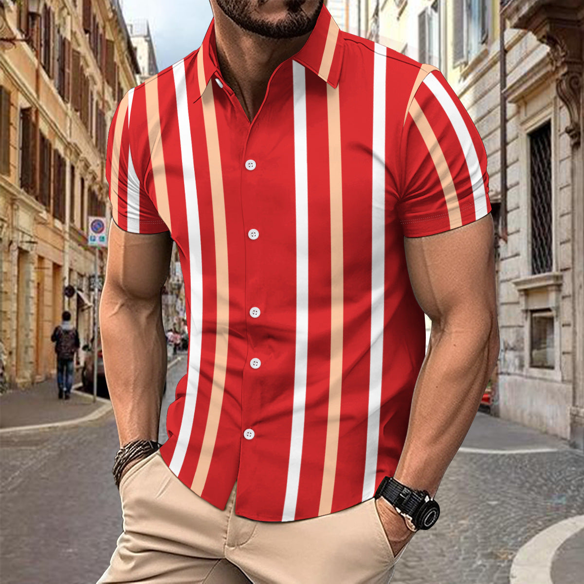 Casual Striped Printed Short Sleeve Shirt