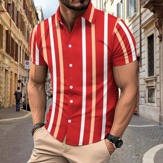 Casual Striped Printed Short Sleeve Shirt