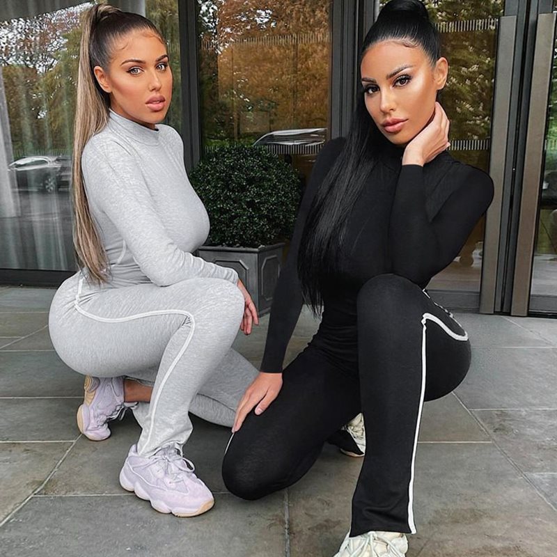 Casual fashion long sleeve zipper sports Jumpsuit