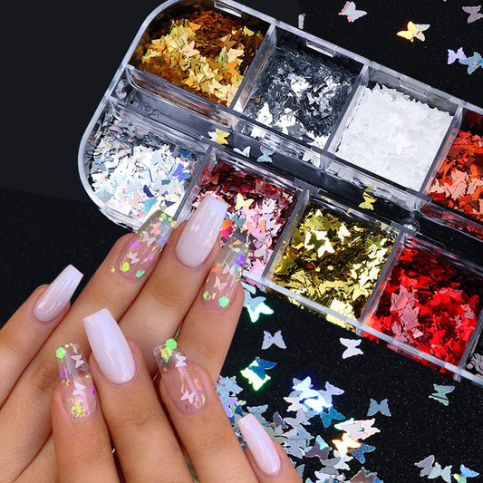 Symphony butterfly sequin nail