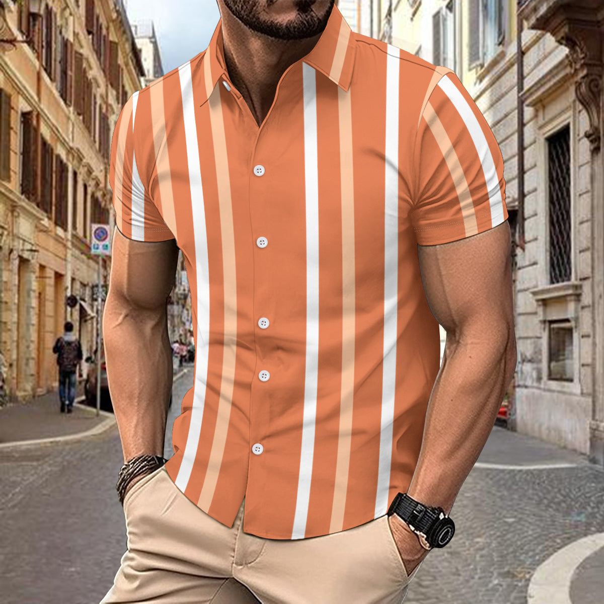 Casual Striped Printed Short Sleeve Shirt