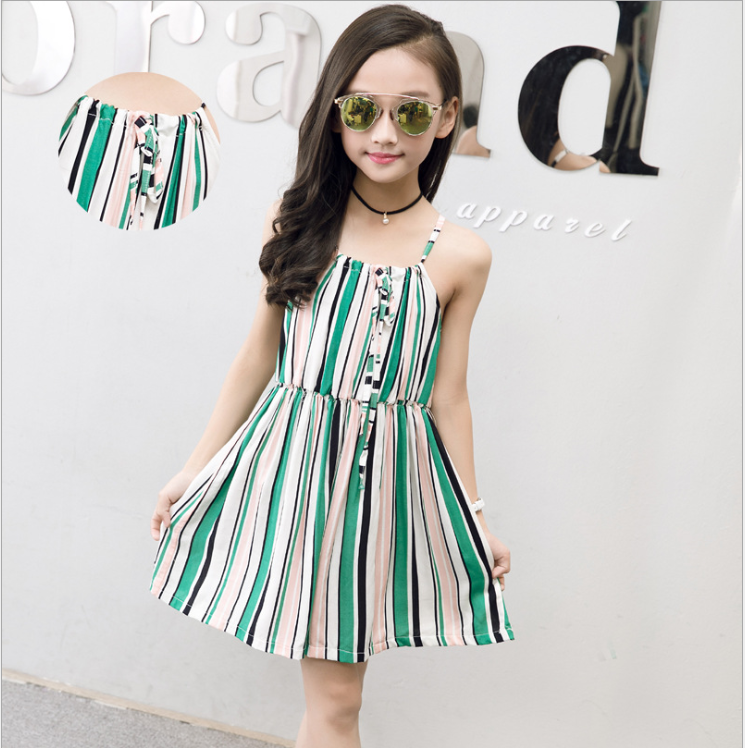 Summer Korean version of the big children's cotton silk dress girl floral dress skirt skirt children's beach skirt