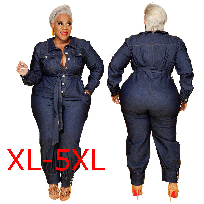 Plus Size Women Denim Jumpsuit