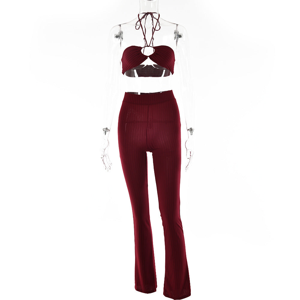 Two Piece Halter Tube Top Top and High Waist Pants