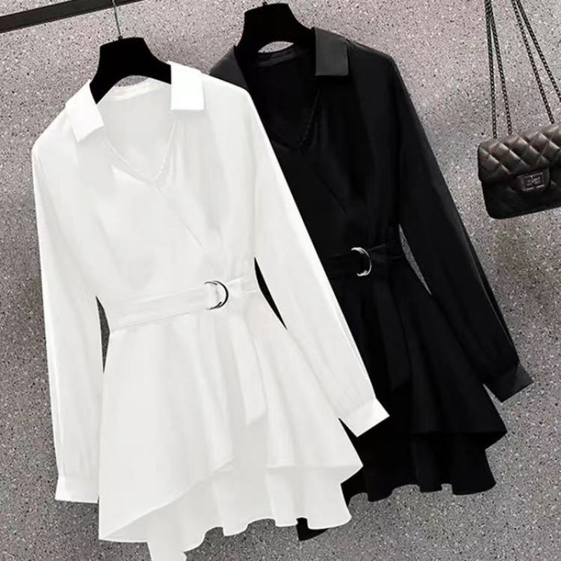 Large Size Women's Fashionable Fitted Waist Figure Flattering Shirt