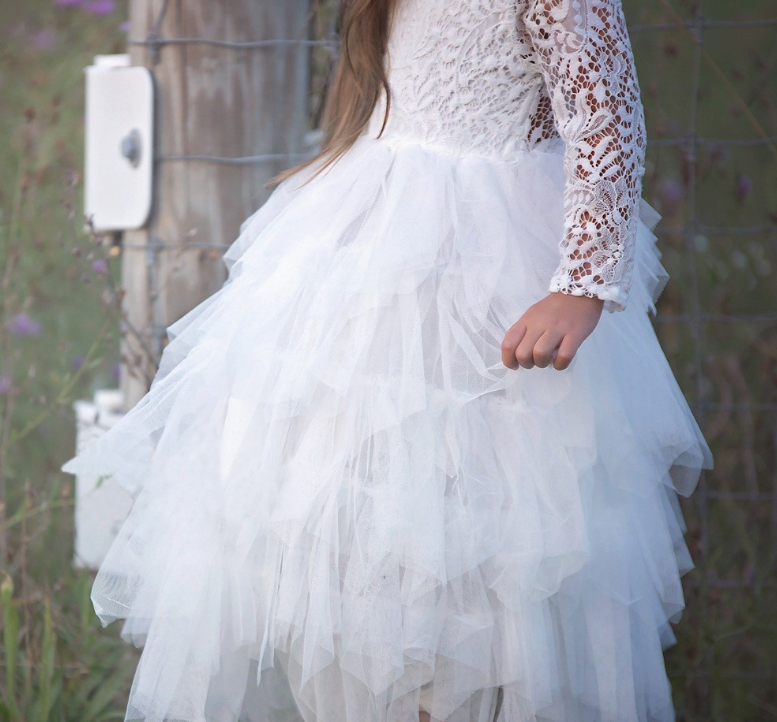 Girls Lace Long-sleeved White Princess Dress