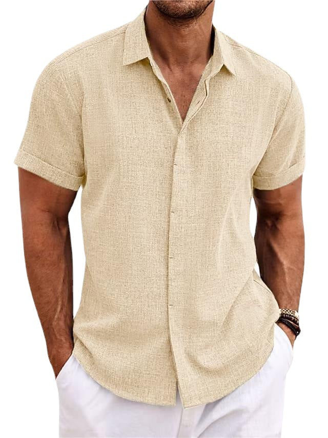 Men's Solid Color Loose Linen Short-sleeved Shirt