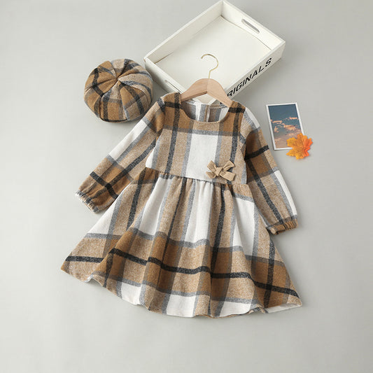 Girls' Fashion Spring And Autumn Long-sleeved Plaid Princess Dress