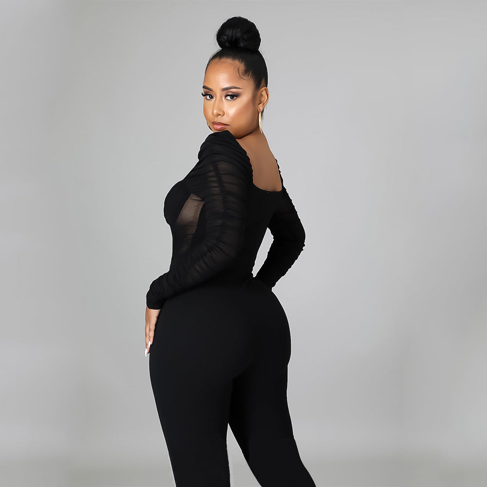 Autumn Sexy Tight Mesh Jumpsuit