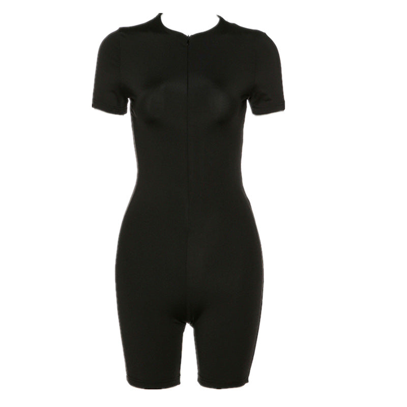 Zipper slim hips sports jumpsuit