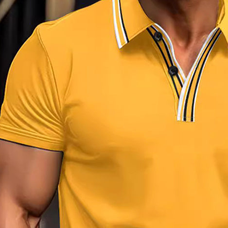 Striped Casual Polo Collar ButtonPolo Shirt Short Sleeve