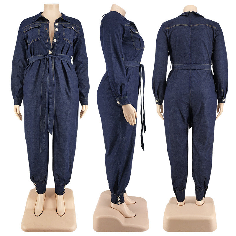 Plus Size Women Denim Jumpsuit